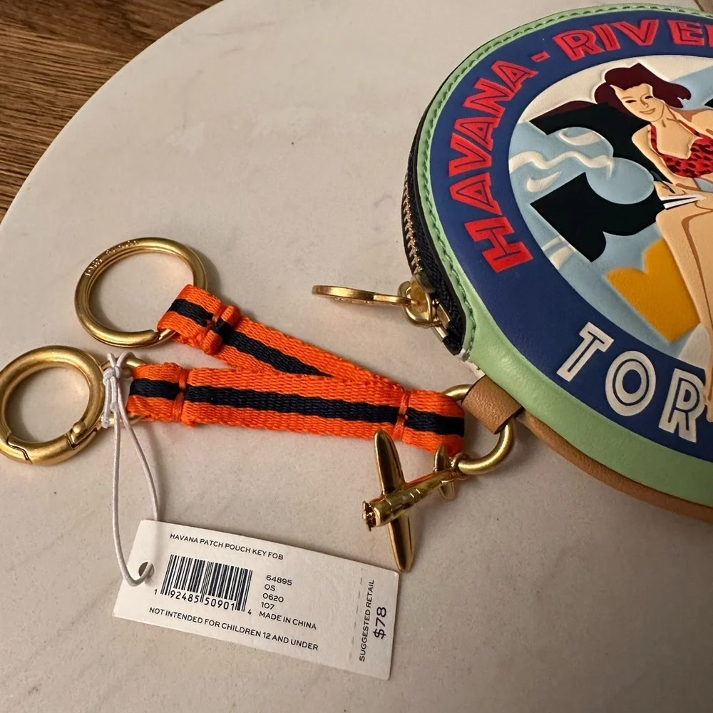 NWT! NEW! Tory Burch Limited Edition Havana OR Hotel Keychains Bag Charm leather